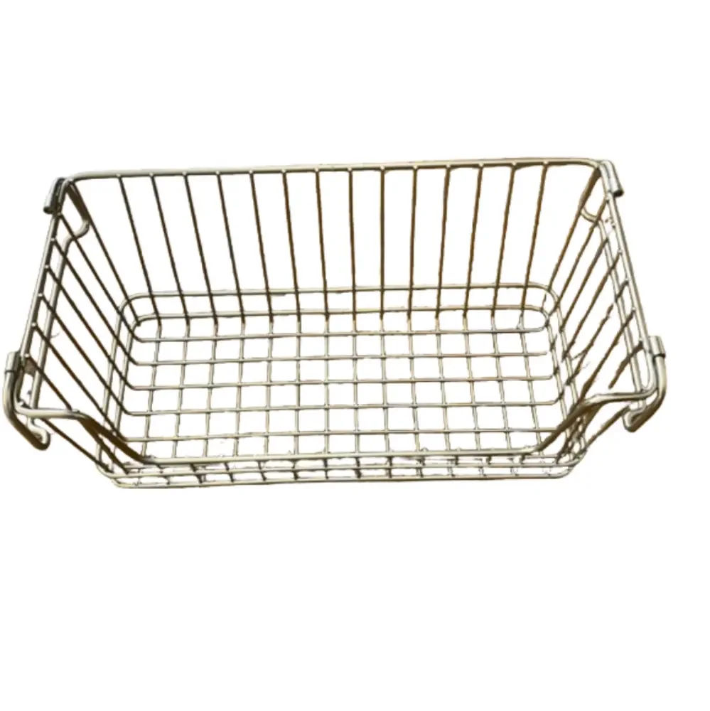 Silver metal organizing basket with handles